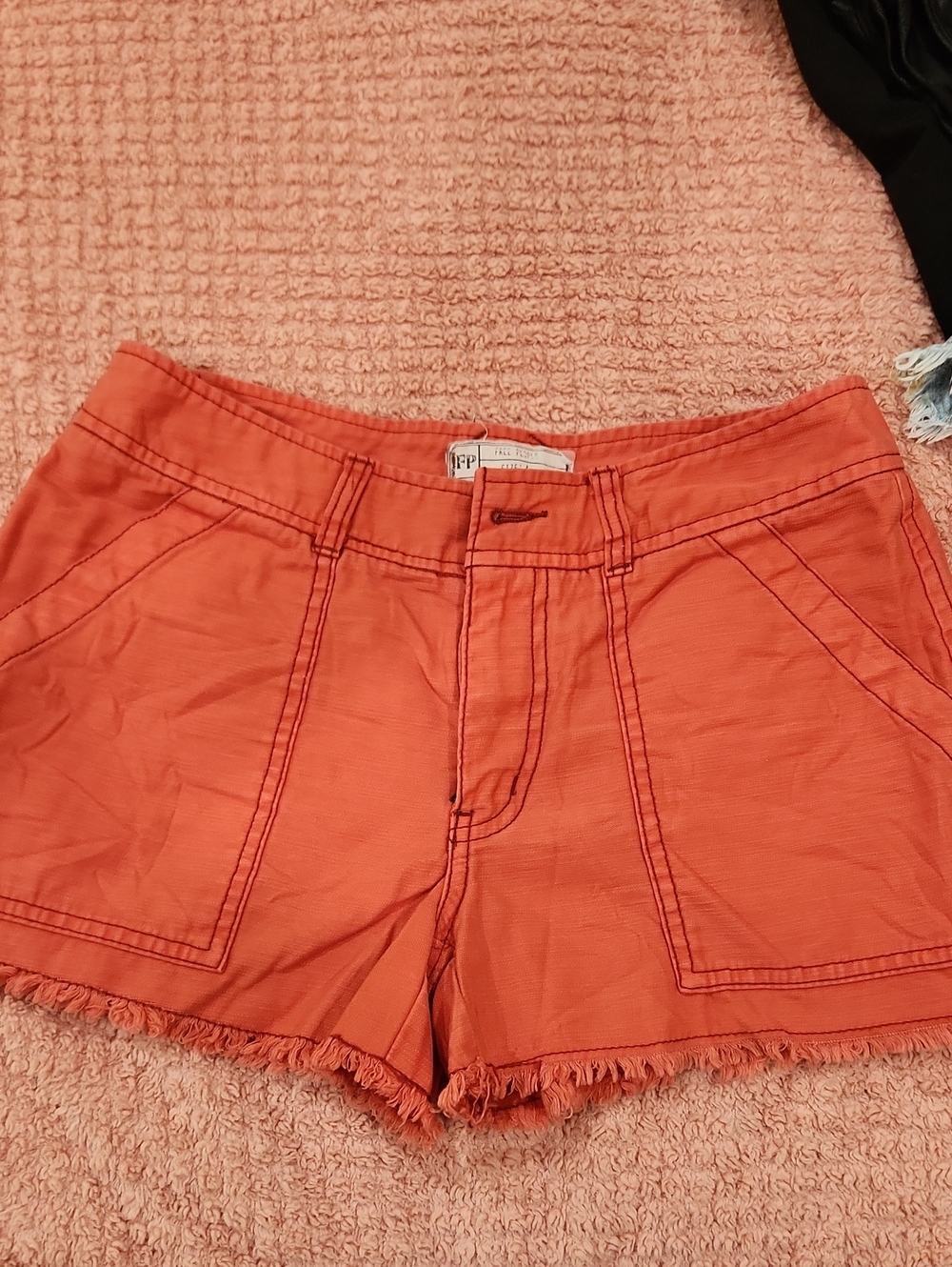 Free People Coral-Orange High Waist Utility Shorts